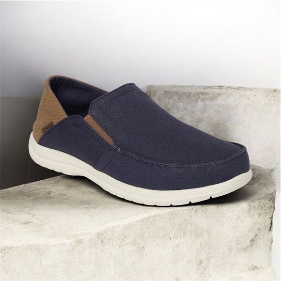 CROCS Santa Cruz Mens Blue Brown Canvas Convertible Slip On Loafer Shoe- Size 14